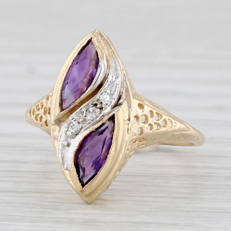 women’s gold engagement rings-0.73ctw Amethyst Diamond Ring 14k Yellow Gold Filigree Size 7