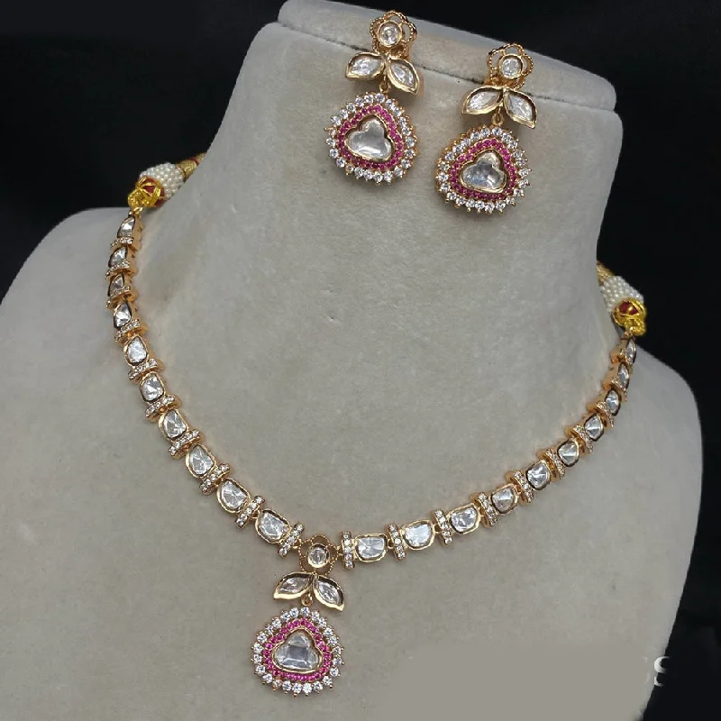 women’s multi-strand necklaces-Amoliya Jewels Gold Plated Polki Kundan Necklace Set