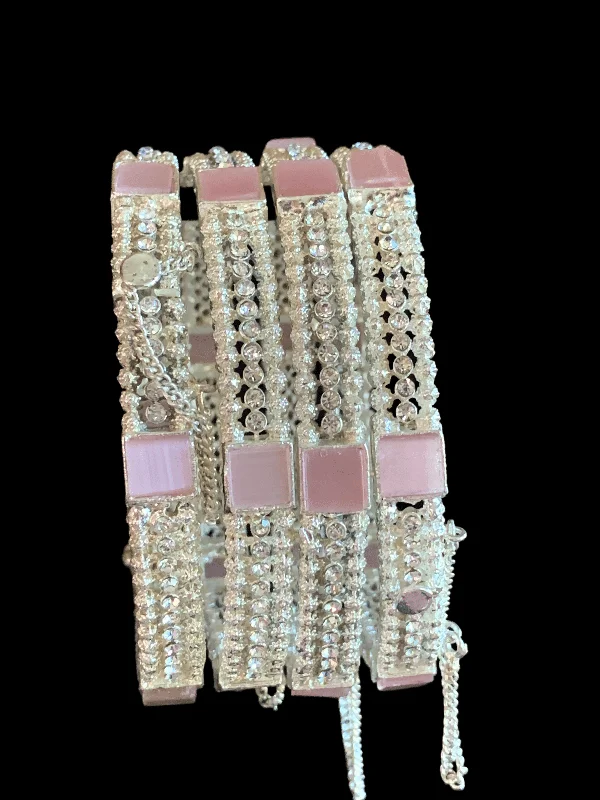 women’s tennis bracelets-B35 Anisa pink silver plated  bangles - set of 4 ( READY TO SHIP)