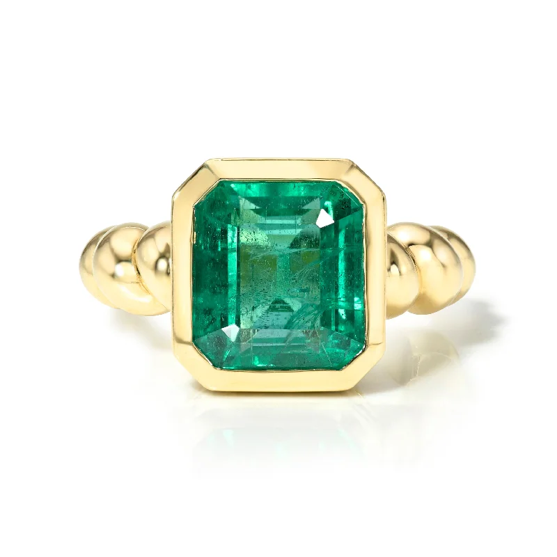 women’s stackable rings-18k Emerald Cut Emerald Nautilus Ring