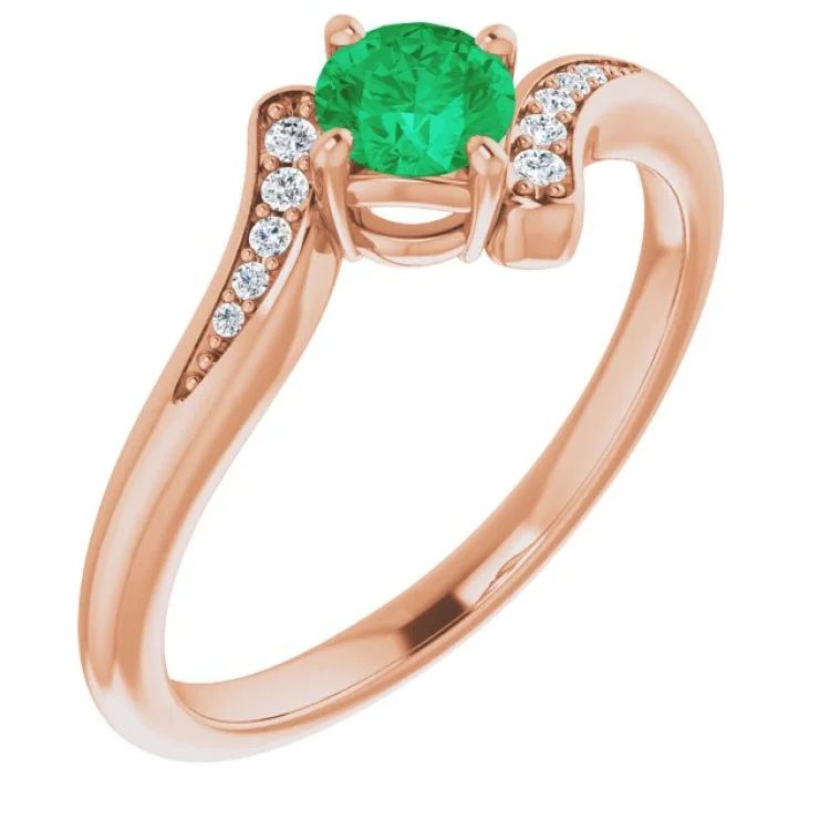 women’s statement engagement rings-14K Rose Natural Emerald & .04 CTW Natural Diamond Ring