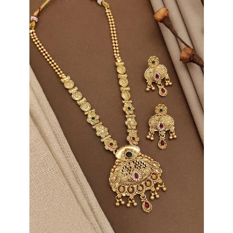 women’s crystal pendant necklaces-Akruti Collection Gold Plated Kundan Long Necklace Set