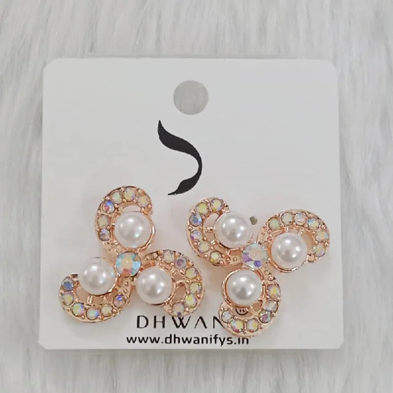 women’s emerald earrings-Dhwani Rose Gold Austrian Stone And Pearls Studs Earrings