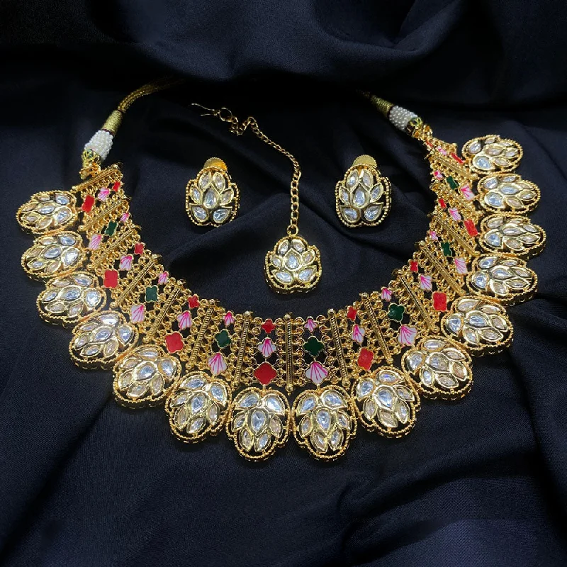 women’s chunky necklaces-Royal Kundan Jewellery Gold Plated Polki Kundan Necklace Set