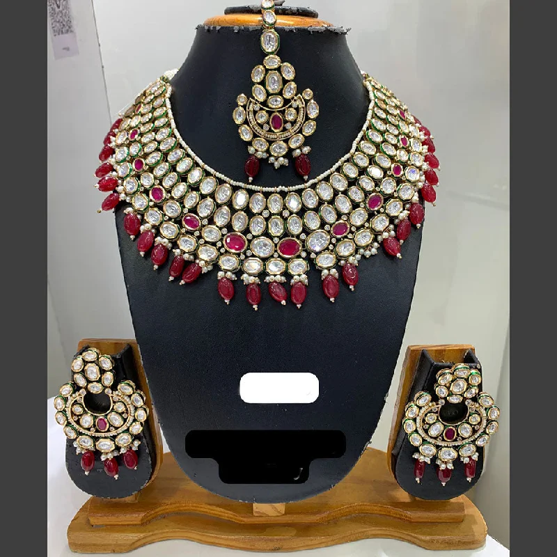 women’s diamond necklaces-Jain Jewellers Gold Plated Polki Kundan Stone And Pearls Necklace Set