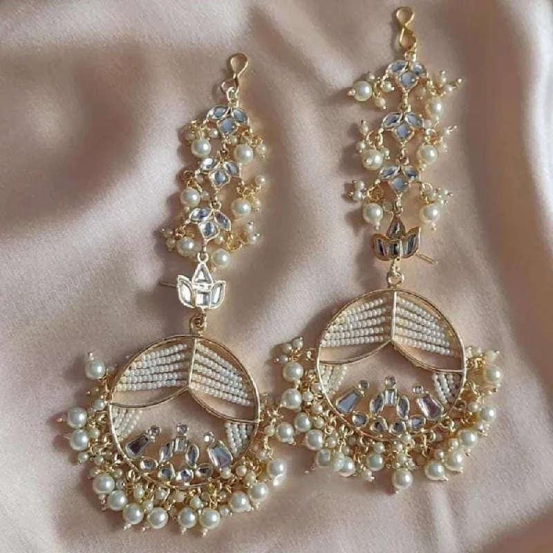 women’s gold hoop earrings-Lucentarts Jewellery Gold Plated Kundan And Pearls Dangler Earrings