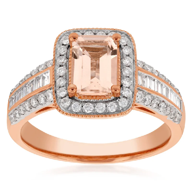 women’s white diamond engagement rings-9ct Rose Gold Morganite and Diamond Ring 9R