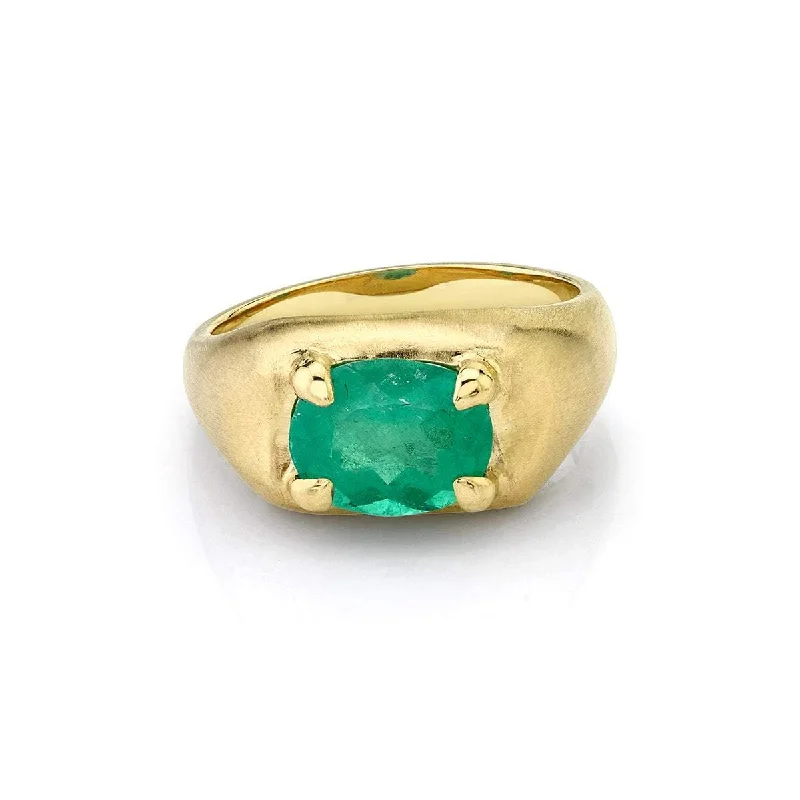 women’s statement cocktail rings-Oracle Ring with Oval Emerald Center