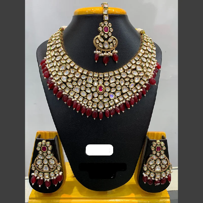 women’s bold statement necklaces-Jain Jewellers Gold Plated Polki Kundan Stone And Pearls Necklace Set