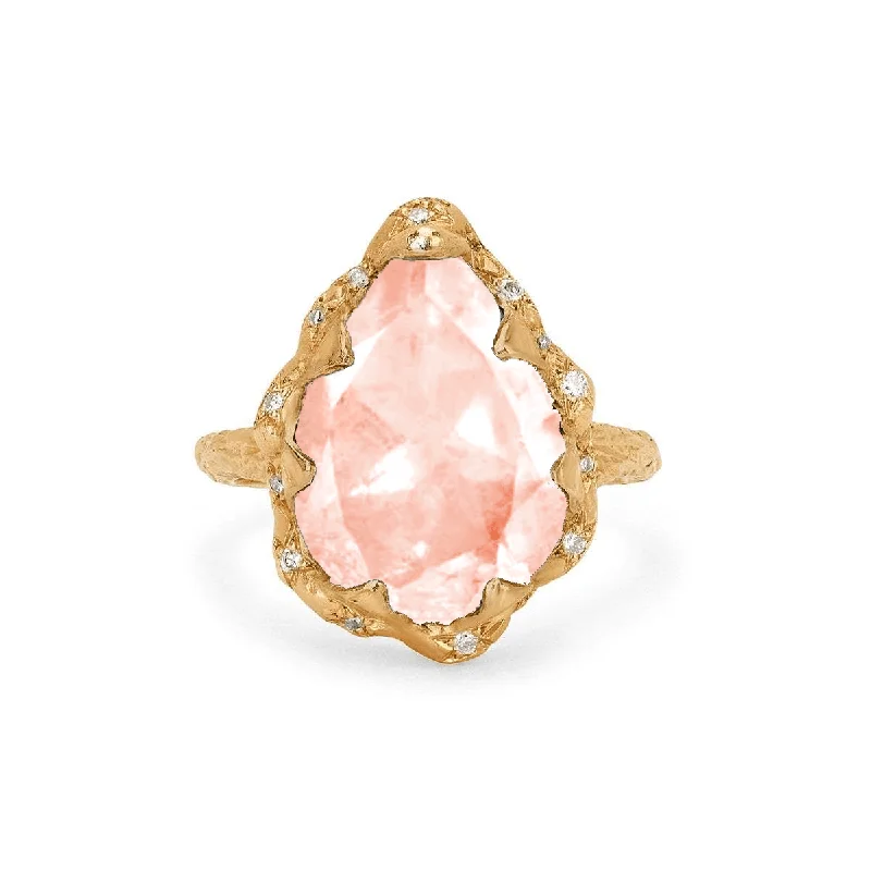 women’s unique solitaire rings-Queen Water Drop Morganite Ring with Sprinkled Diamonds