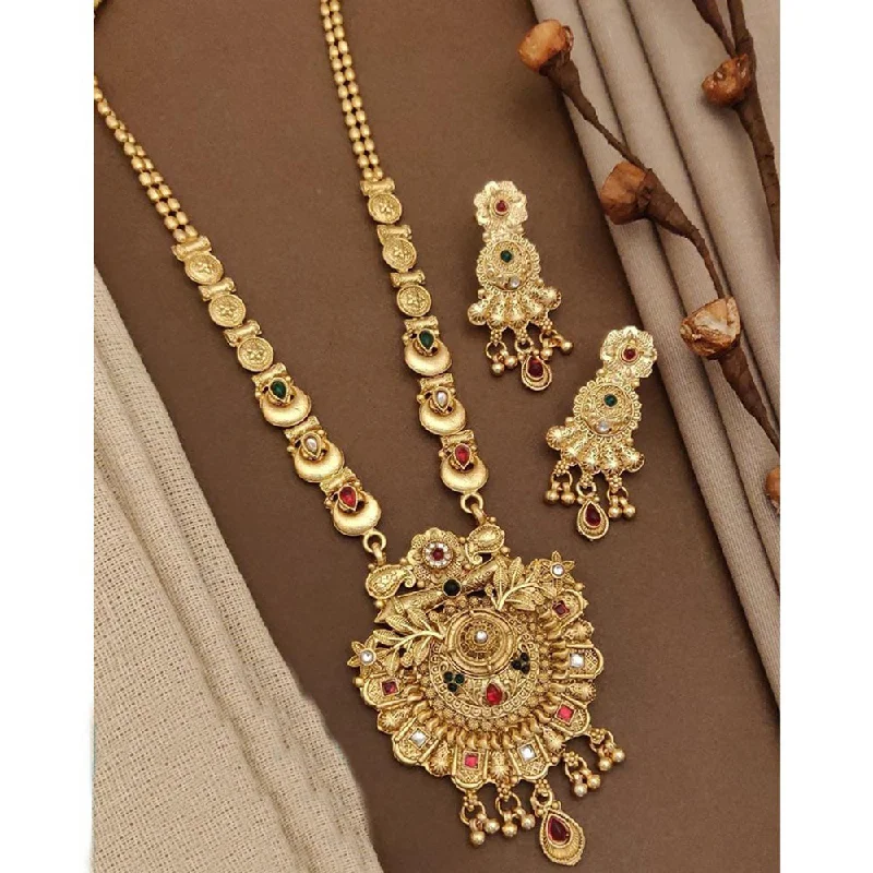 women’s classic chain necklaces-Akruti Collection Gold Plated Kundan Long Necklace Set