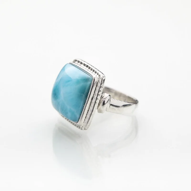 women’s custom engagement rings-Square Larimar Ring Leia