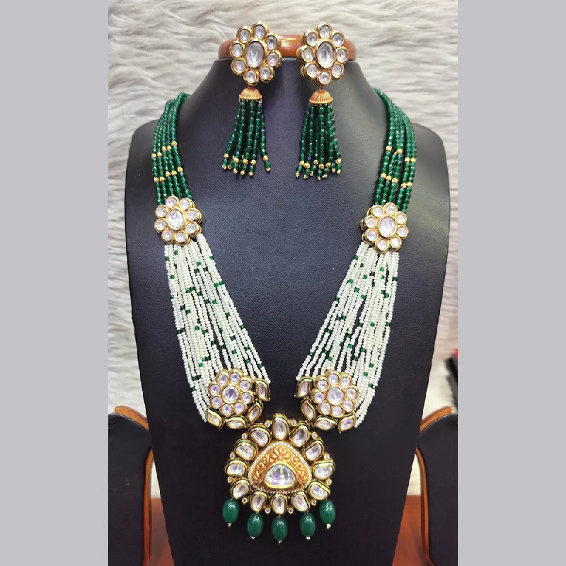 women’s classic chain necklaces-Jain Jewellers Gold Plated  Kundan And Pearl Long Necklace Set