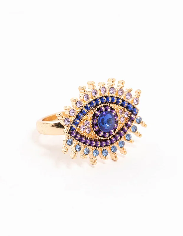 women’s yellow gold rings-Gold Opulent Evil Eye Ring