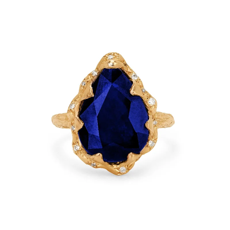 women’s minimalist engagement rings-Queen Water Drop Sapphire Ring with Sprinkled Diamonds