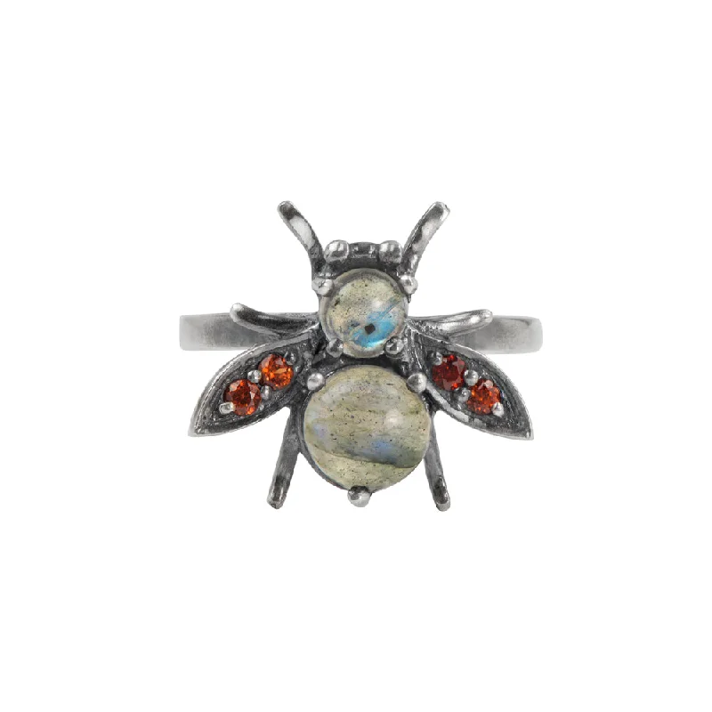 women’s infinity band rings-Jeweled Cornu Ring in Labradorite and Garnet