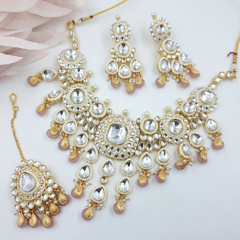 women’s spiritual necklaces-JCM Gold Plated Kundan Stone Necklace Set