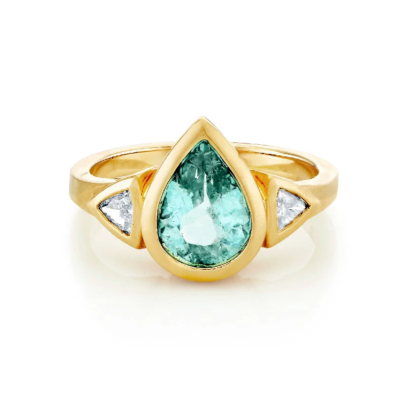 women’s rose gold rings-18K Pear Paraiba with Trillion Diamonds