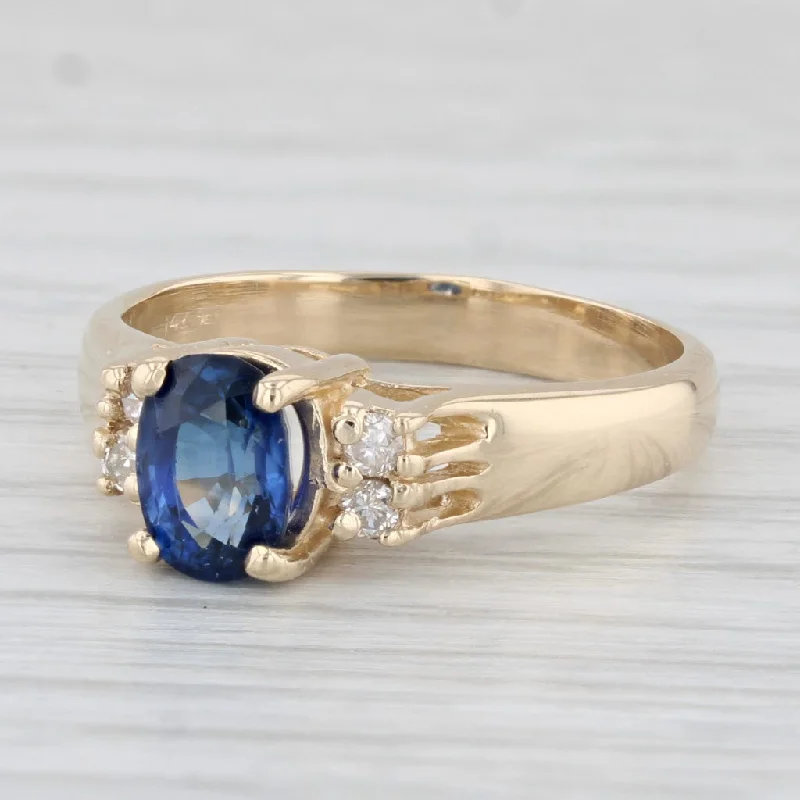 women’s princess and diamond engagement rings-0.81ctw Oval Blue Sapphire Diamond Ring 14k Yellow Gold Size 5.75-6