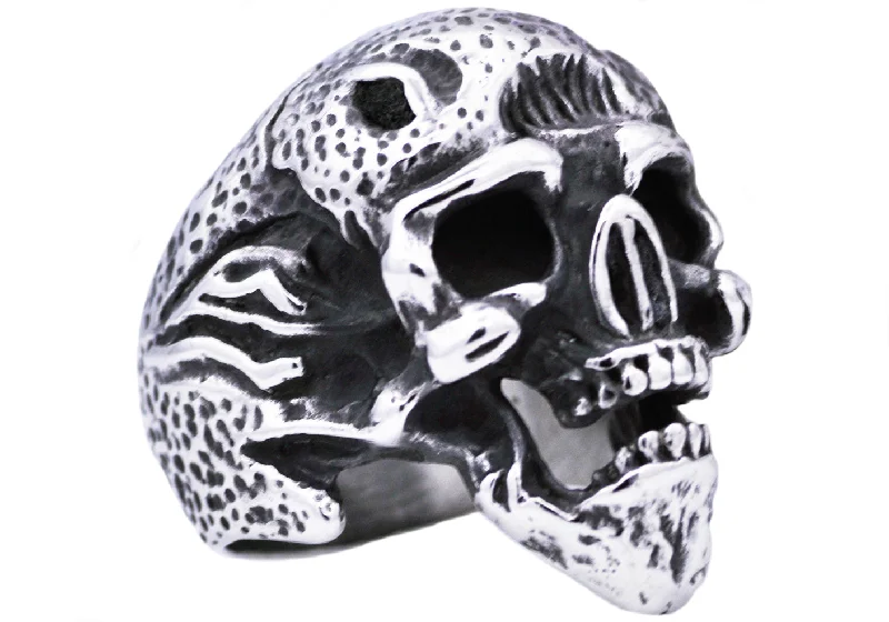 women’s personalized rings-Mens Stainless Steel Skull Ring