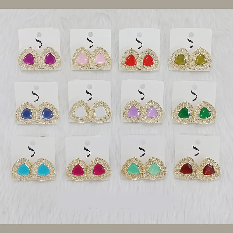 women’s crystal earrings-Dhwani Gold Plated Austrian Stone Studs Earrings (Assorted Color)