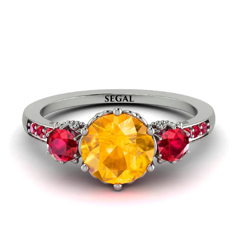 women’s engagement rings-Vintage 3 Stones Yellow Diamond Ring With Micro Pave - Luna No. 1015