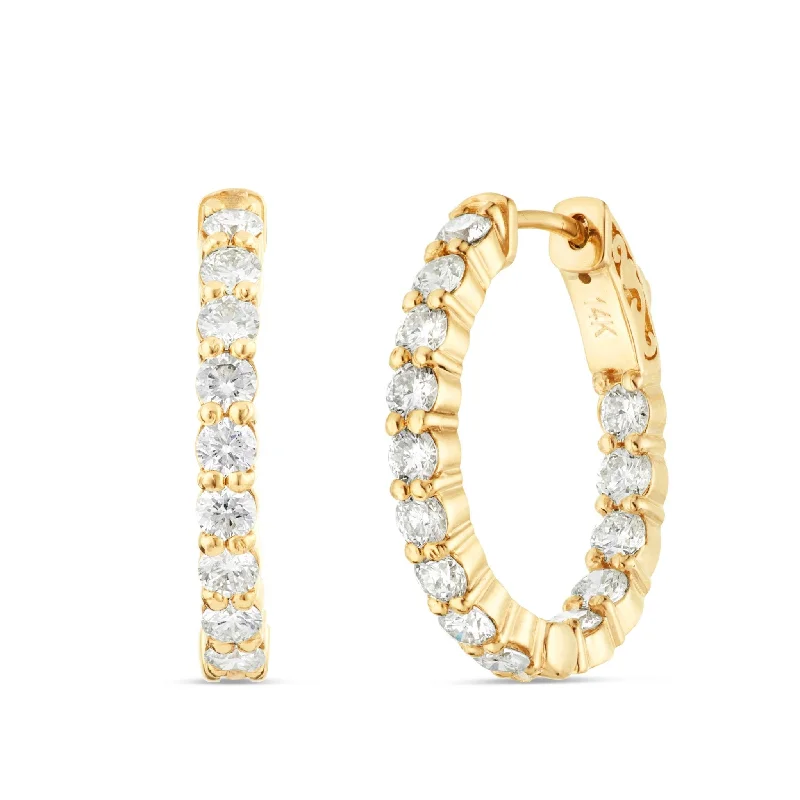 women’s zirconia earrings-14K Gold 2.34ct Diamond Inside-out Hoop Earrings, 1"