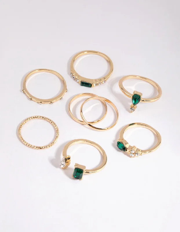 women’s bridal rings-Gold Mixed Band & Stone Ring Pack