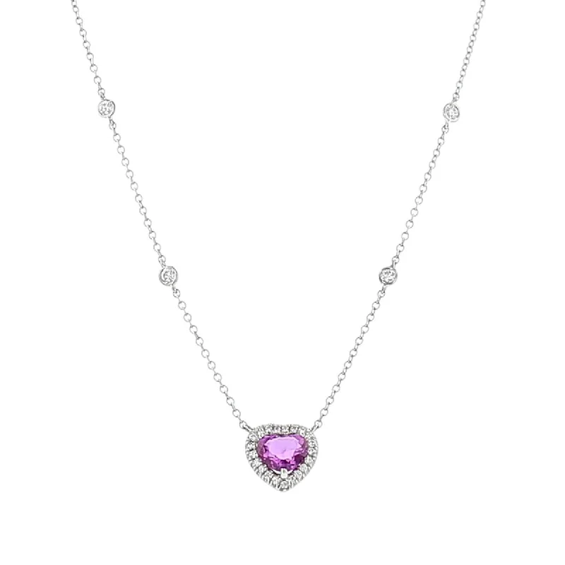 women’s butterfly necklaces-Heart Shape Pink Sapphire and Diamond Necklace