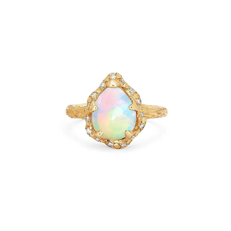 women’s marquise engagement rings-Baby Queen Water Drop White Opal Ring with Sprinkled Diamonds | Ready to Ship