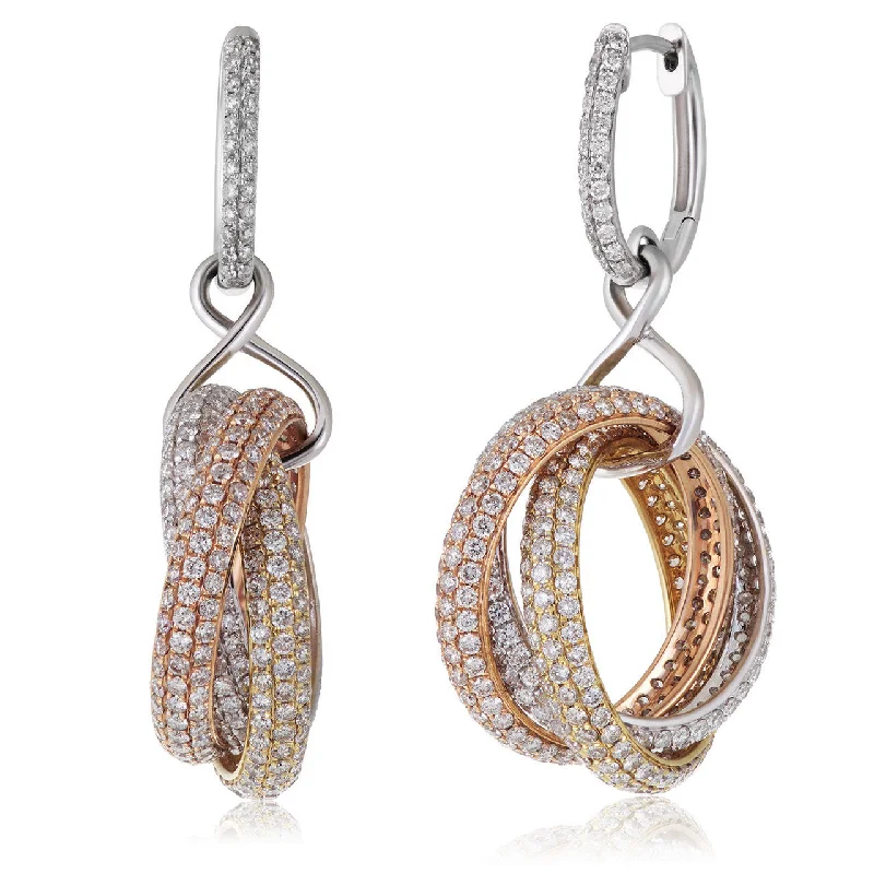 women’s delicate earrings-18K Gold Tri-Color 8.75ct Diamond Earrings