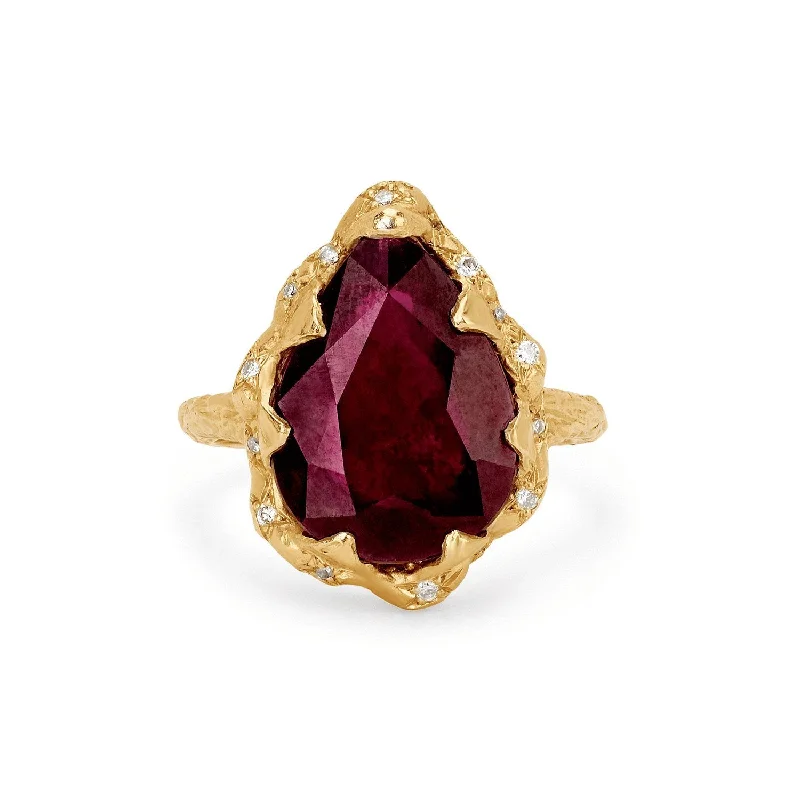 women’s boho rings-Queen Water Drop Ruby Ring with Sprinkled Diamonds