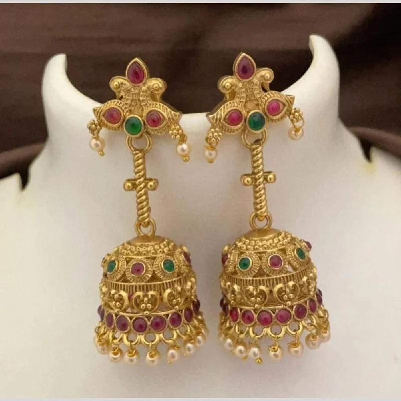 women’s geometric earrings-Joyful Jewel Art Matte Gold Plated Pota Stone Jhumki Earrings