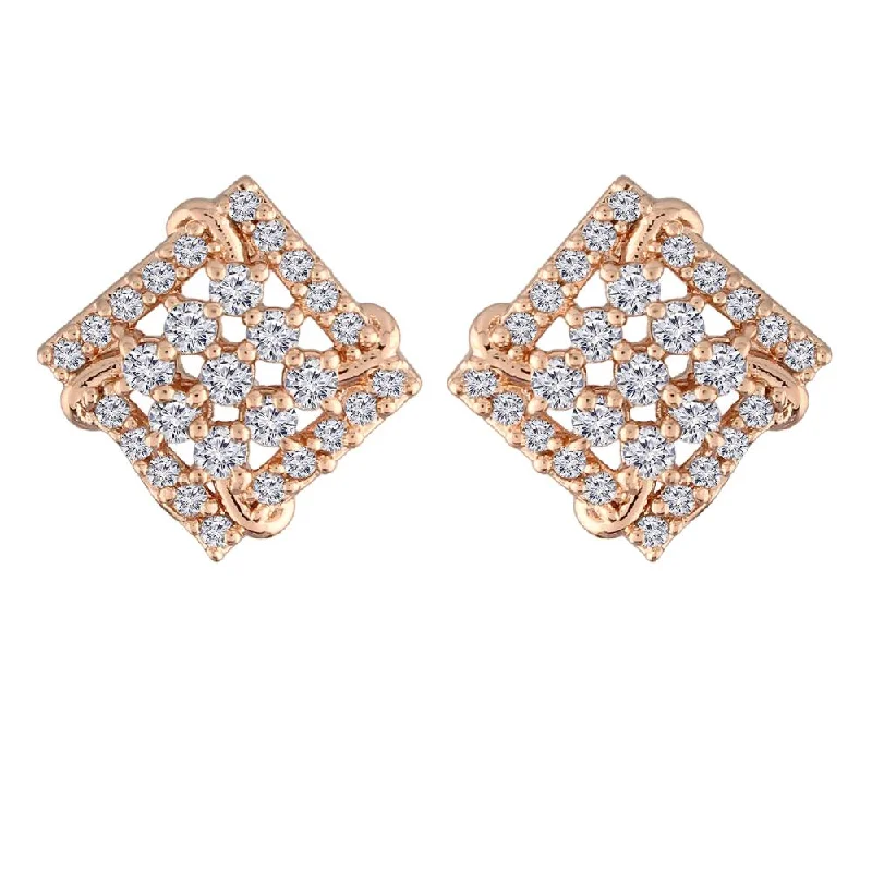 women’s statement earrings-Etnico Stylish Latest Fashion Rose Gold Plated Cubic Zirconia American Diamoand Square Shape Stud Earrings For Women/Girls (E2887)