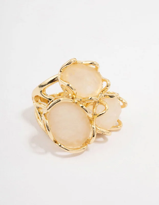 women’s gold band rings-Gold Plated Statement Semi-Precious Trio Ring