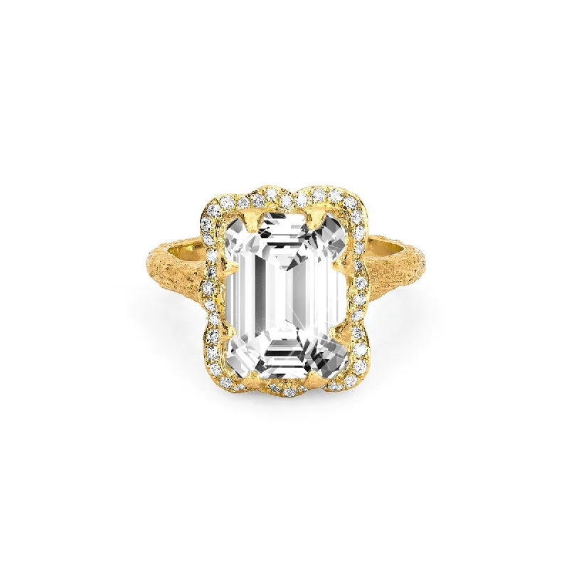 women’s opal rings-Queen Emerald Cut Diamond Setting with Full Pavé Halo