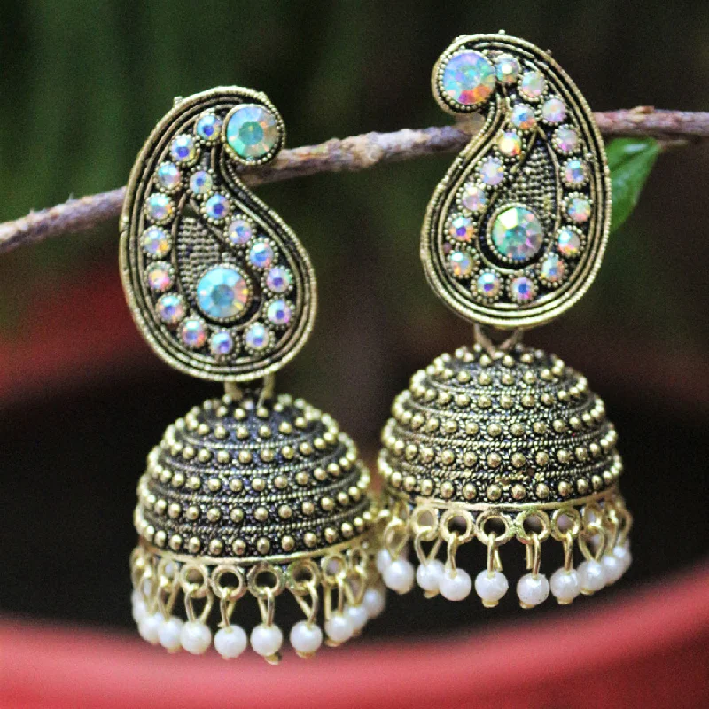 women’s gold earrings with gemstones-H K Fashion  Oxidised Gold Plated Austrian Stone Jhumki Earrings