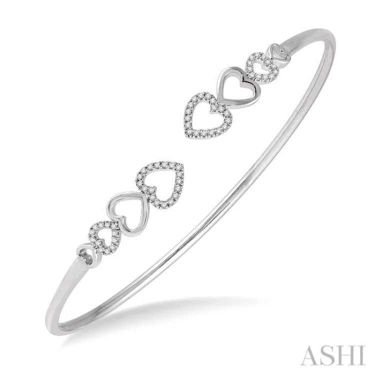 women’s exclusive bangles-1/4 Ctw Heart Charm Open Center Round Cut Diamond Flexi Bangle in 10K White Gold