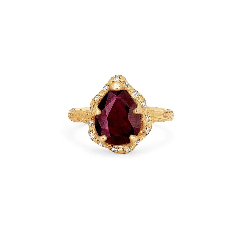 women’s large rings-Baby Queen Water Drop Ruby Ring with Sprinkled Diamonds