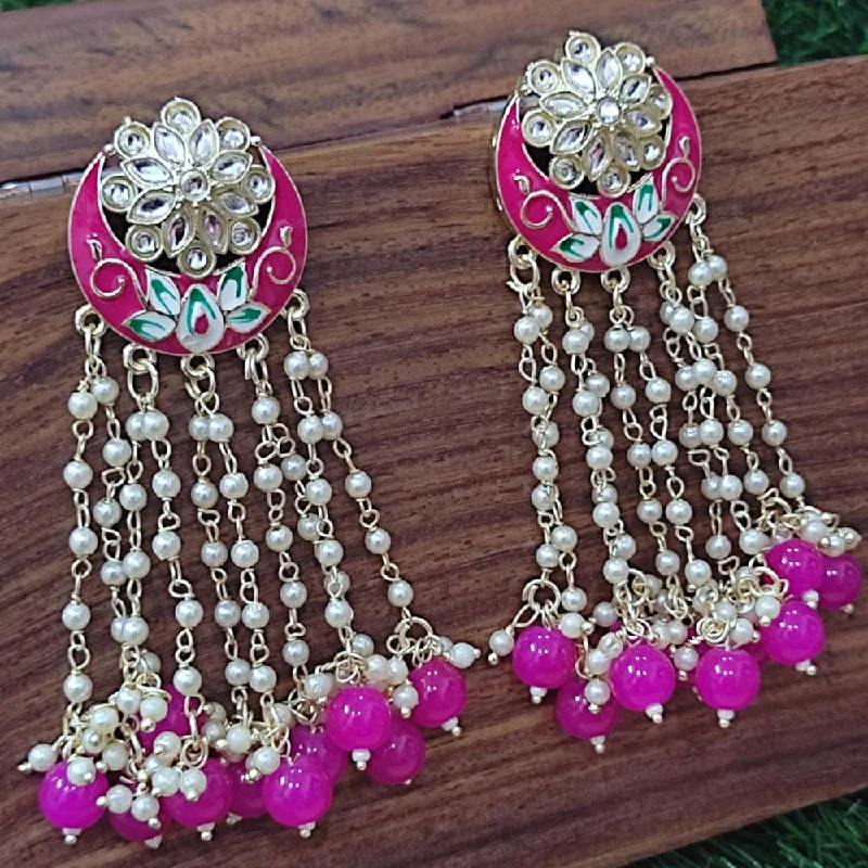 women’s gold earrings with gemstones-Bevy Pearls Gold Plated Kundan And Beads Dangler Earrings