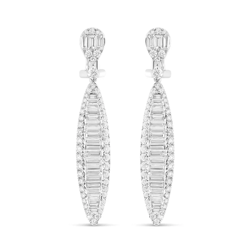 women’s luxury earrings-18K White Gold Diamond Drop Earrings