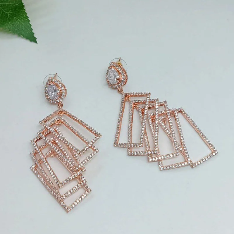 women’s sleek earrings-Aamrapali Rose Gold Plated AD Dangler Earrings