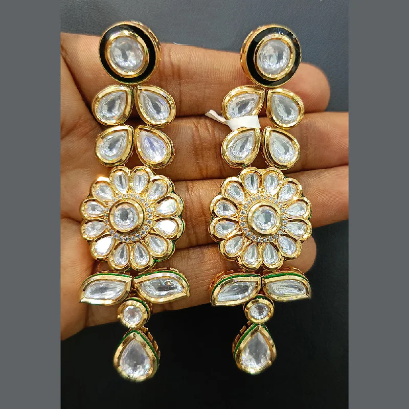 women’s custom earrings-Jain Jewellers Gold Plated Polki Kundan Dangler Earrings