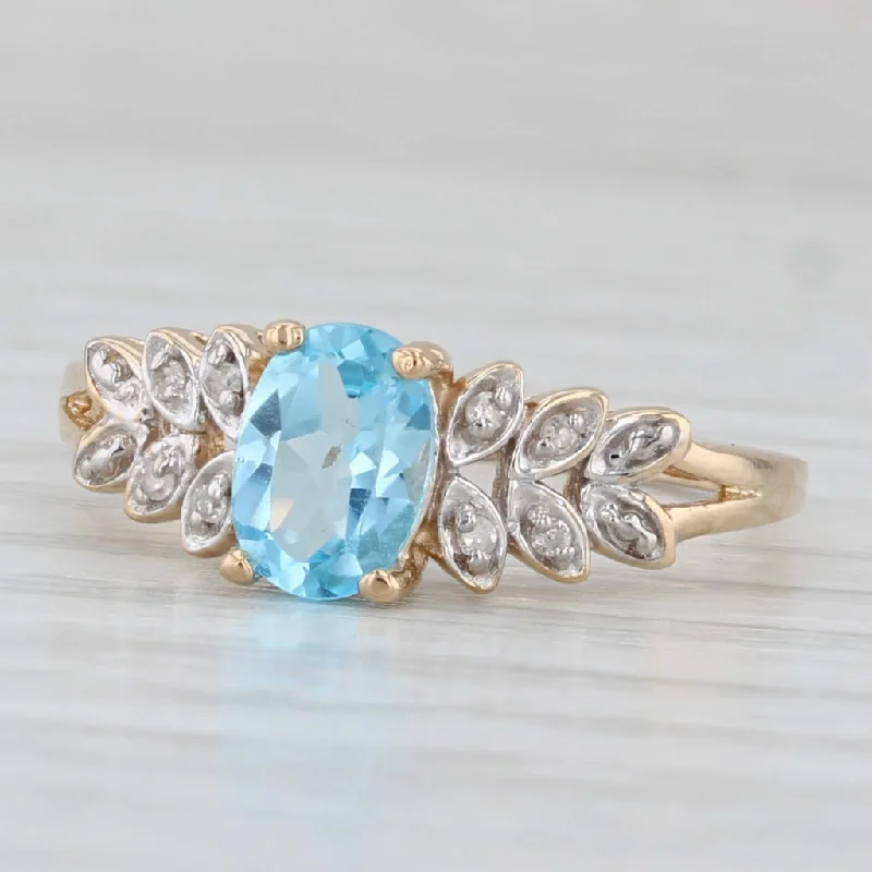 women’s platinum wedding rings-0.89ctw Oval Blue Topaz Diamond Ring 14k Yellow Gold Size 7