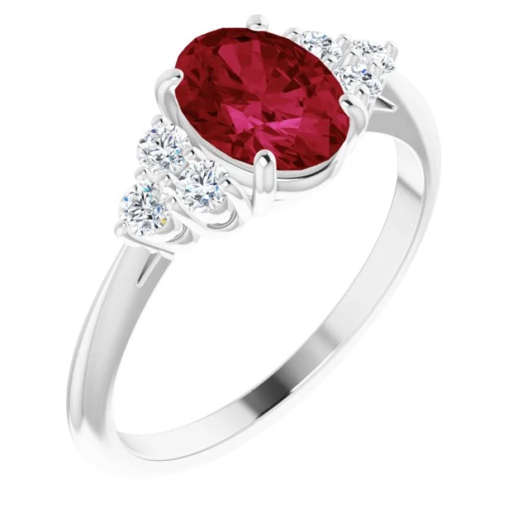 women’s pave engagement rings-Platinum Lab-Grown Ruby & 1/4 CTW Natural Diamond Ring