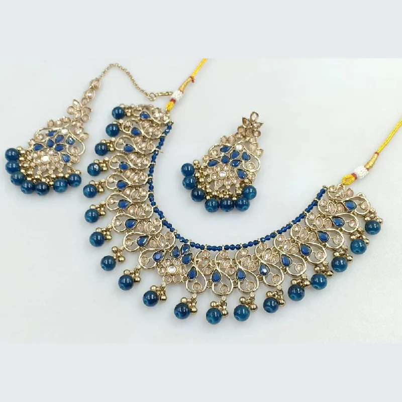 women’s diamond pendant necklaces-Manisha Jewellery Gold Plated Crystal Stone And Beads Necklace Set