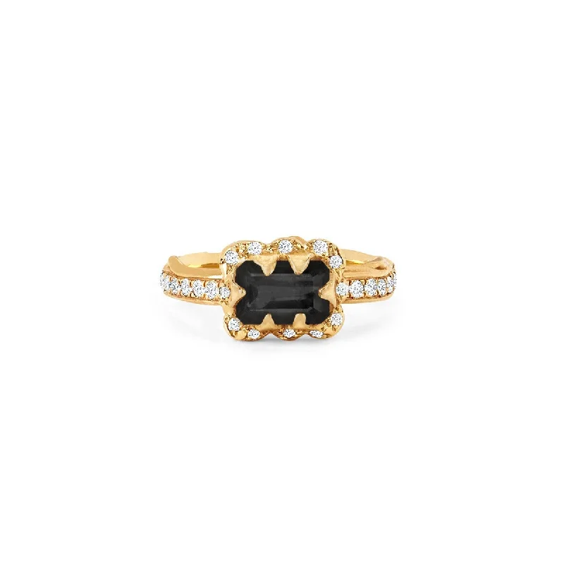 women’s exclusive rings-Micro Queen Emerald Cut Onyx Ring with Sprinkled Diamonds