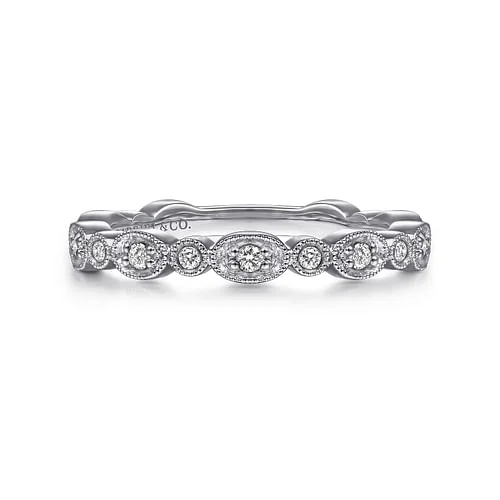 women’s statement cocktail rings-14K White Gold Quilted Pattern Stackable Ring