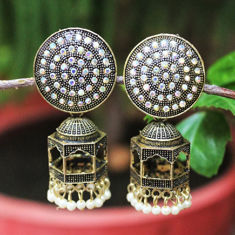 women’s gold stud earrings-H K Fashion  Oxidised Gold Plated  Austrian Stone Jhumki Earrings