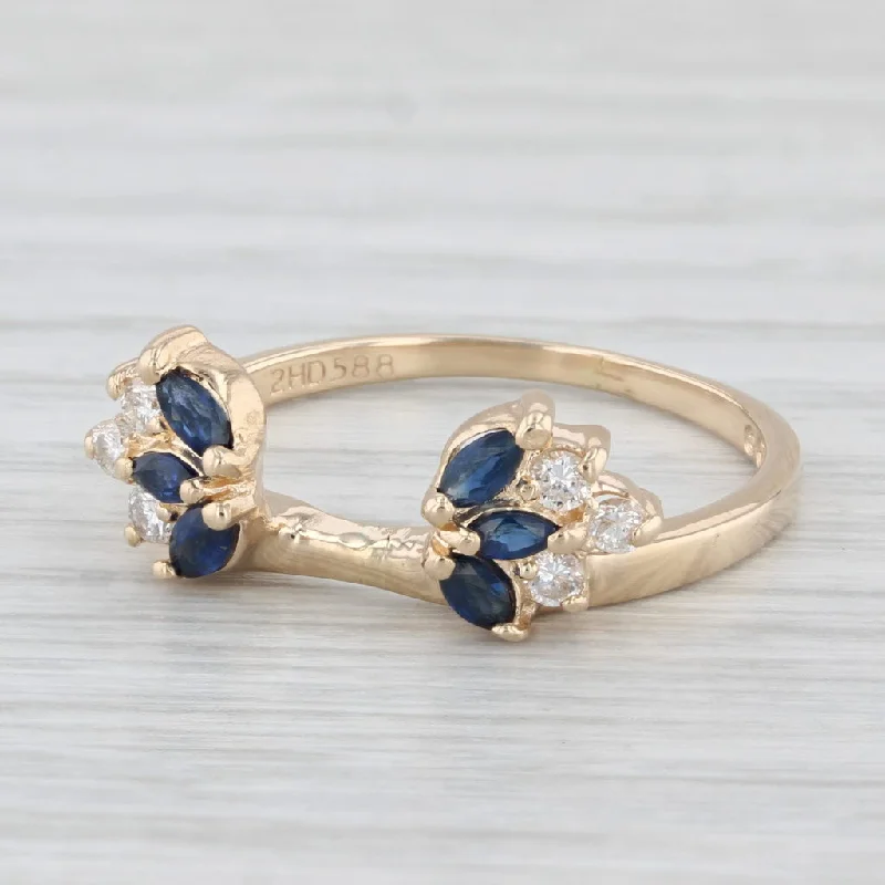 women’s stylish solitaire engagement rings-0.51ctw Blue Sapphire Diamond Ring Guard Jacket 14k Gold Wedding Bridal Sz 8.25